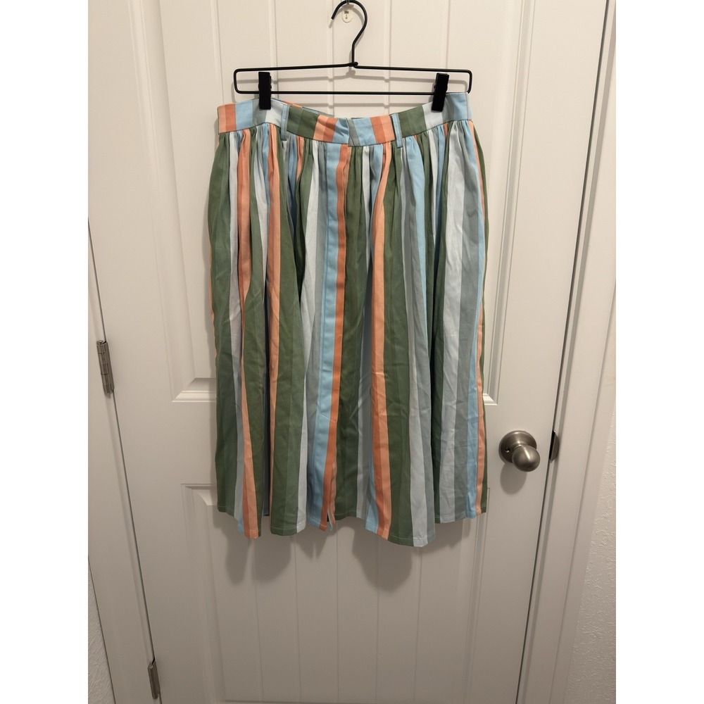 Banned Women's Bright Green/Peach/Blue Stripe‎ A-line Midi Skirt Size Large